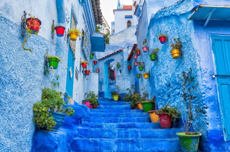 Blue street and houses in Chefchaouen